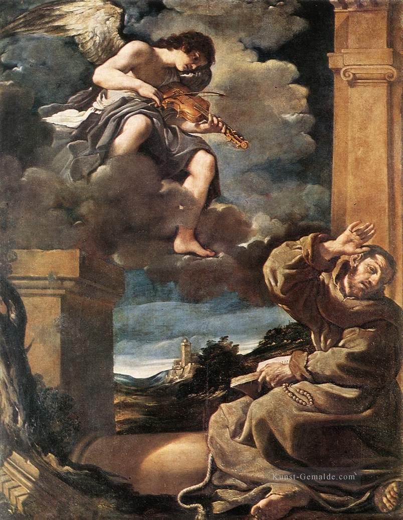 St Francis mit einem Engel Violine spielt Barock Guercino Ölgemälde